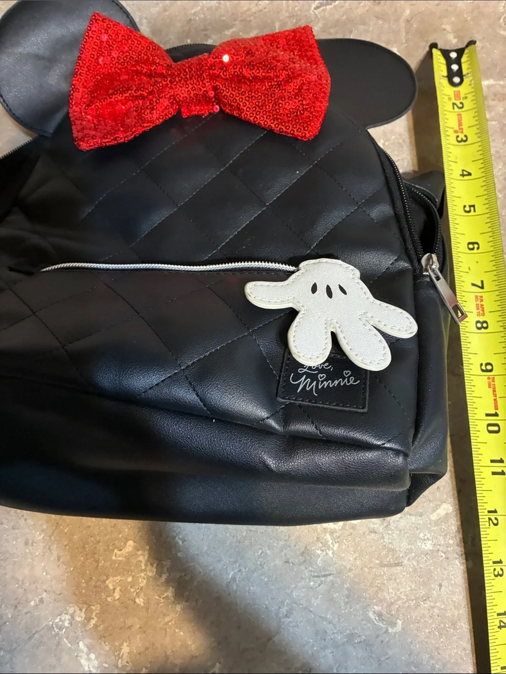 Disney Black Quilted Kids Backpack with Red Sequin Bow